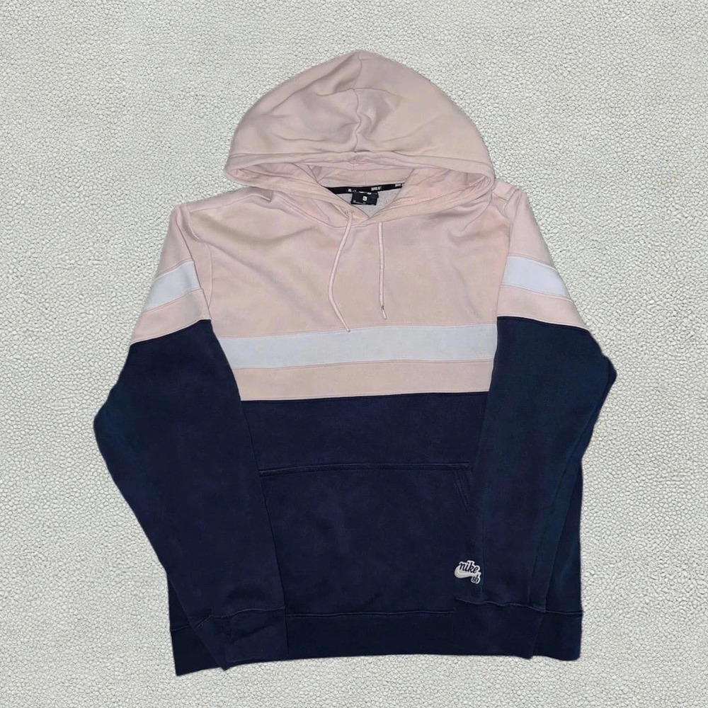 Nike SB Mens Pastel Pink Navy Colorblock Hoodie XL Skate Sweatshirt